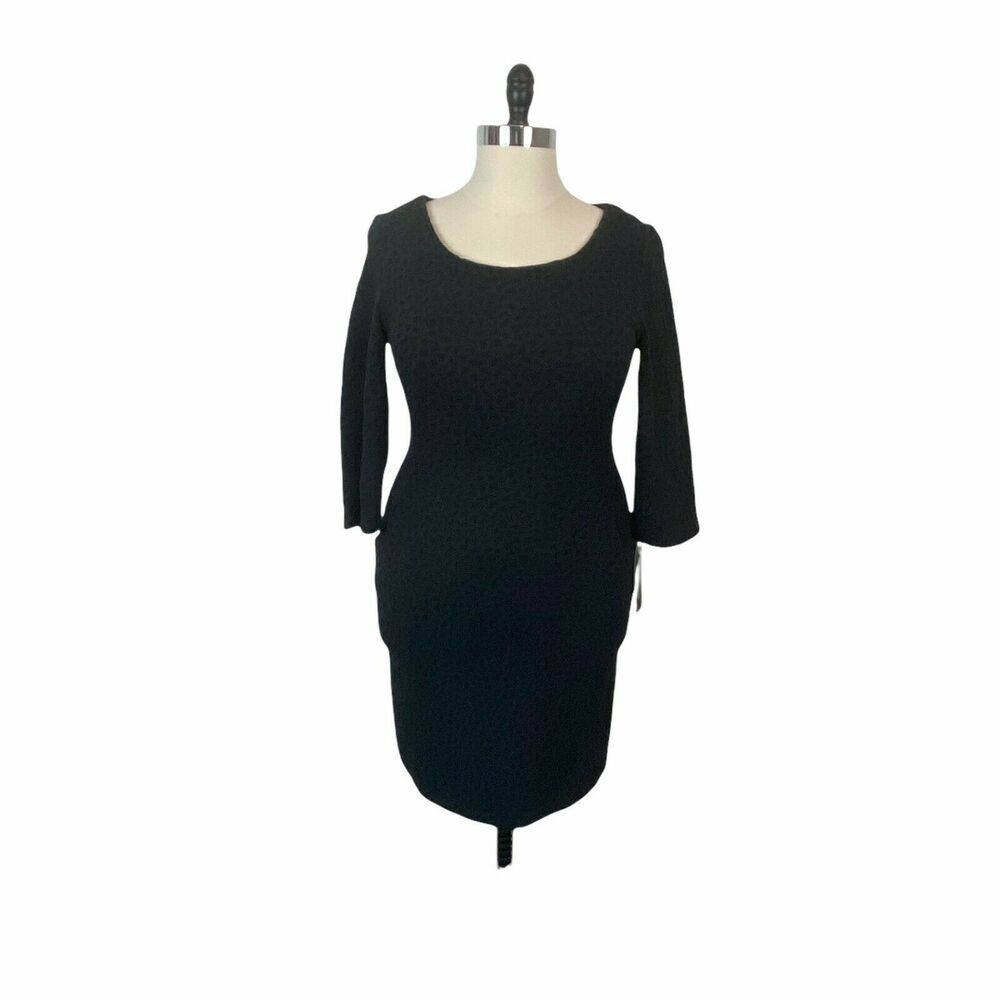 Sharagano Dress Career Women's Navy Black Scoop Neck Sleek Curve Hugging Size 16